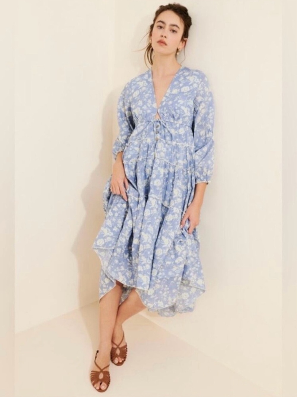 Free People Pappiet Midi Dress in Bluebell Combo Size XL - Picture 8 of 9